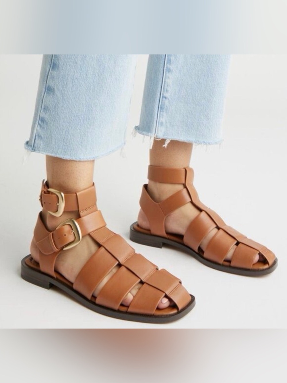 Sam Edelman Dawn Fisherman Sandals Saddle Leather Double Buckle Square Toe Sz 5